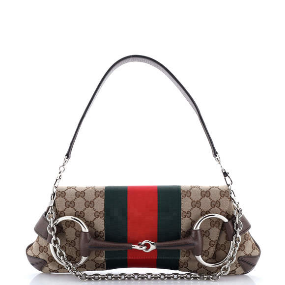 Gucci Medium Horsebit NM Web Chain Clutch GG Canvas - Picture 1 of 5
